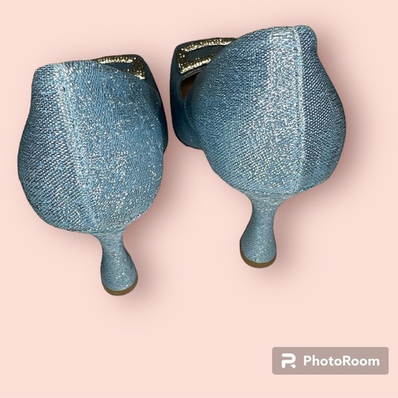 Beautiisoles DAISY SKY BLUE METALLIC 7 Crystal buckle rhinestones Italy. NWOT - Picture 3 of 12